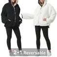 thumbnail image 4 of Catalonia Black Sherpa Hooded Winter Coats for Women, Super Soft Comfy Foxy Plush Reversible Casual, Jackets for Women, Black, 4 of 8