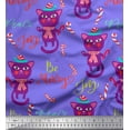 thumbnail image 1 of Soimoi Purple Moss Georgette Fabric Text & Cat Kids Printed Fabric 1 Yard 42 Inch Wide, 1 of 3