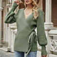 thumbnail image 6 of Baqcunre Sweaters For Women Women'S Fall Winter Wrap V Neck Sweater Balloon Sleeves Ribbed Knitted Pullover Tie Front Top Jumper Tops For Women 2023 Hoodies For Women A L, 6 of 9