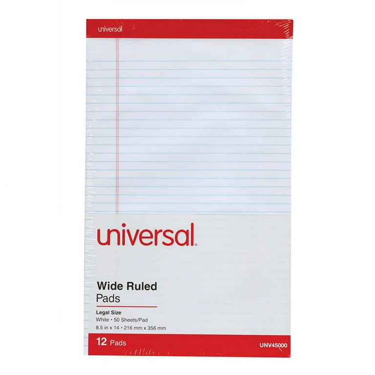Perforated Writing Pads, Wide/Legal Rule, 50 White 8.5 x 14 Sheets, Dozen Perforated Writing Pads, Wide/Legal Rule, 50 White 8.5 x 14 Sheets, Dozen