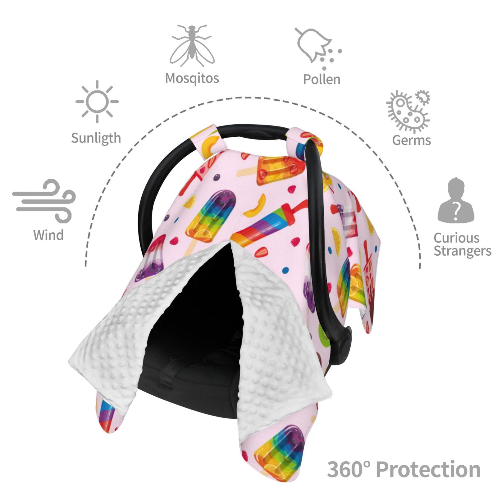 Car Seat Cover Baby - cartoon Popsicle Breathable Infant Car Seat Cover for Baby Carseat, Lightweight Comfort Baby Essentials Must Haves Newborn Stuff for Girl Boy