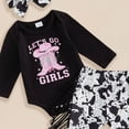 thumbnail image 4 of Xudanell My First Rodeo Baby Girl Outfit Newborn Romper Pants Set | Infant Cowgirl Western Clothes Long Sleeve Romper Bell Bottom Pants 3Pcs Set(Black, 12-18 Months), 4 of 4
