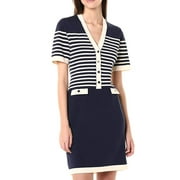 Anne Klein Womens Sweater Dress Striped Button-Front Blue XXL