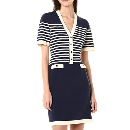 Anne Klein Womens Sweater Dress Striped Button-Front Blue XXL