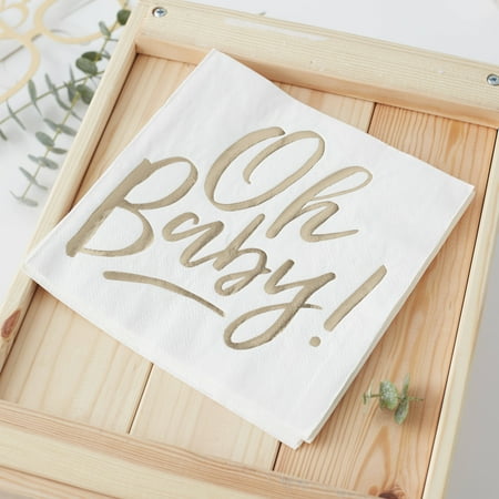 Ginger Ray Baby Shower Gold Foil Napkins, 16ct