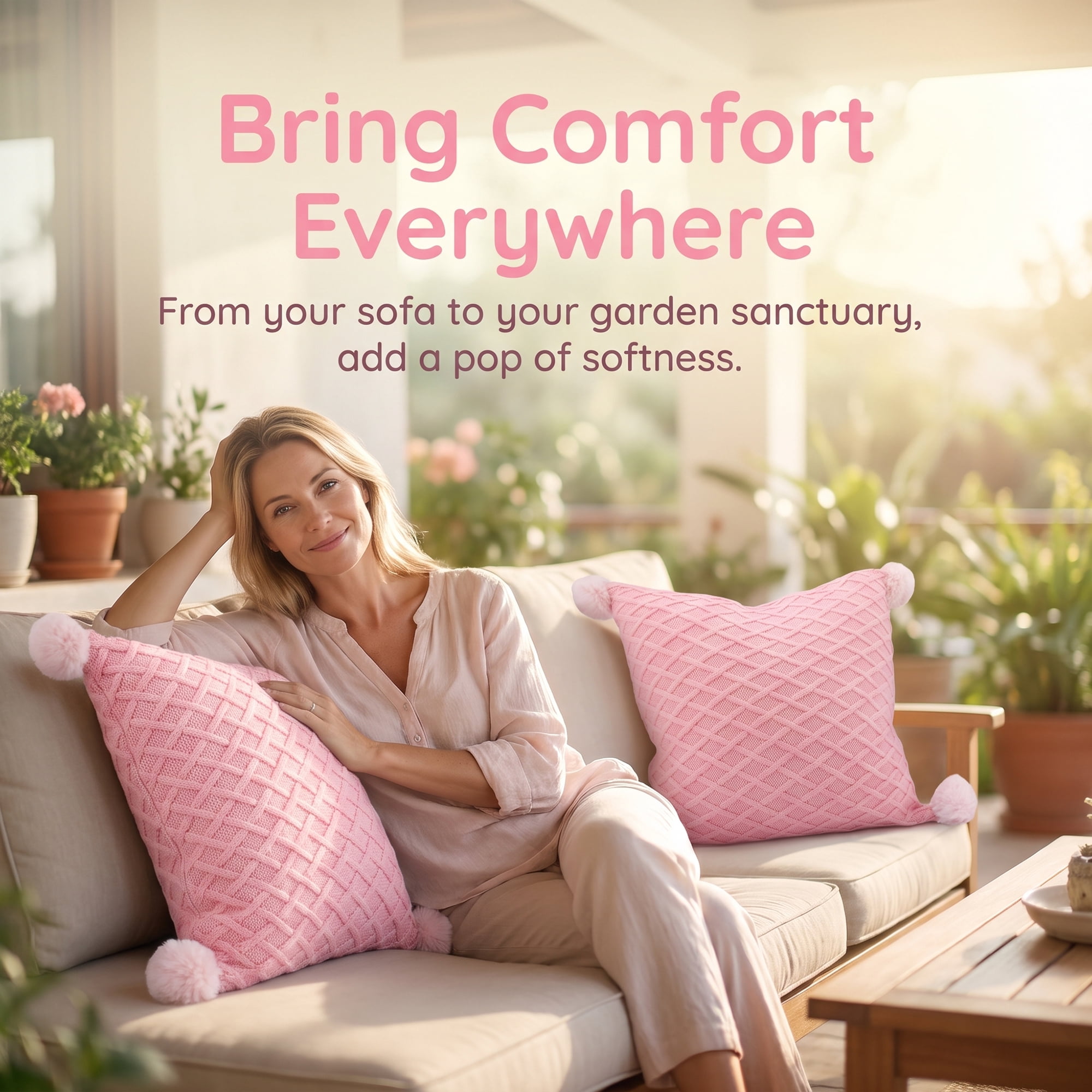 Unique Bargains Textured Knit Throw Pillow Cover Lattice Cushion Case Pink 18" x 18"