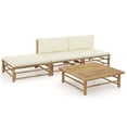 thumbnail image 1 of vidaXL 4 Piece Garden Lounge Set with Cream White Cushions Bamboo, 1 of 5