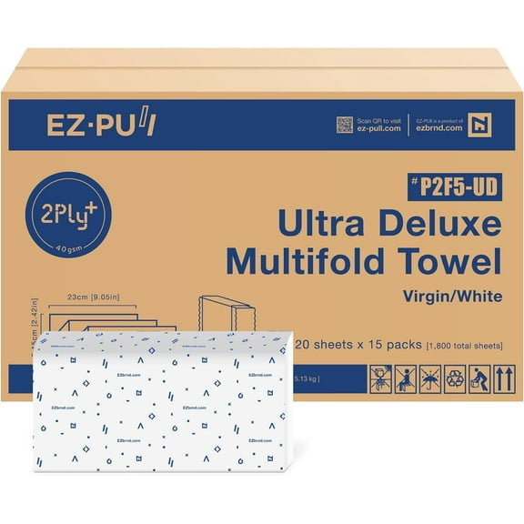 EZbrnd Premium Ultra Deluxe 2ply  MULTIFOLD Paper Towels, 120 sheets x 15 pk, P2F5-UD (Large Sheet)