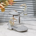 thumbnail image 4 of New Kids Girls Dress Shoes Chunky Low Heels Sequins Ankle Strap Adjustable Buckle Rhinestone Pendant Glitter Sparkling Ballet Performance Wedding Party Mary Jane Princess Shoes Silver, 4 of 8