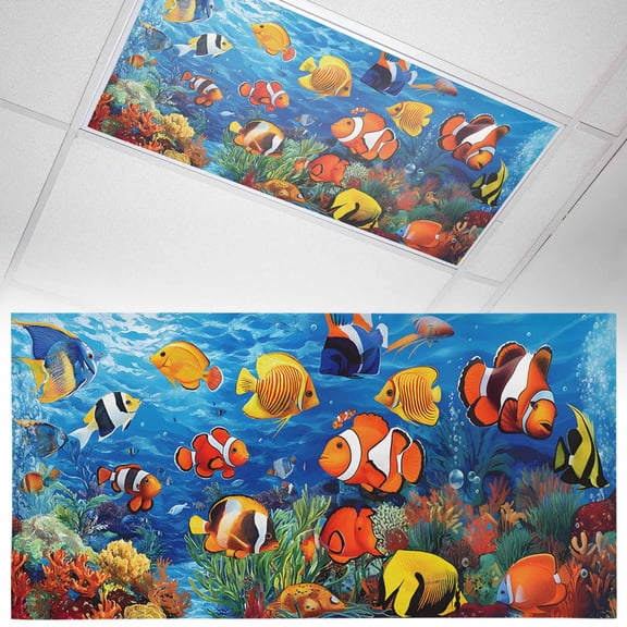 1 Pack Ocean Marine Fluorescent Light Covers for Ceiling Lights Life Tropical Fish Coral Underwater World Magnetic Ceiling Light Covers Overhead Light Filters for Office Classroom Home