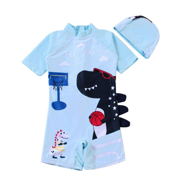 ATOGUTA Boys Rash Guard Swimsuit Kid Water Sport Short Swimsuit Sun Protection Bathing with Swim Cap White, Size 2T-15