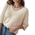thumbnail image 5 of Weardear Women's Knit Sweaters Casual Fall Top V Neck 3/4 Sleeve Tunic Tops Solid Color Loose Pullover, 5 of 7