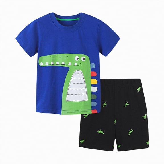 Teen Boy Clothes Toddler Kids Baby Boys Outfits Sets Summer Cotton Elastic Prints Short Sleeved Casual 6M 12M 18M 24M 3T 4T Shirt and Jogger Shorts Tops Shorts 2PCS Set
