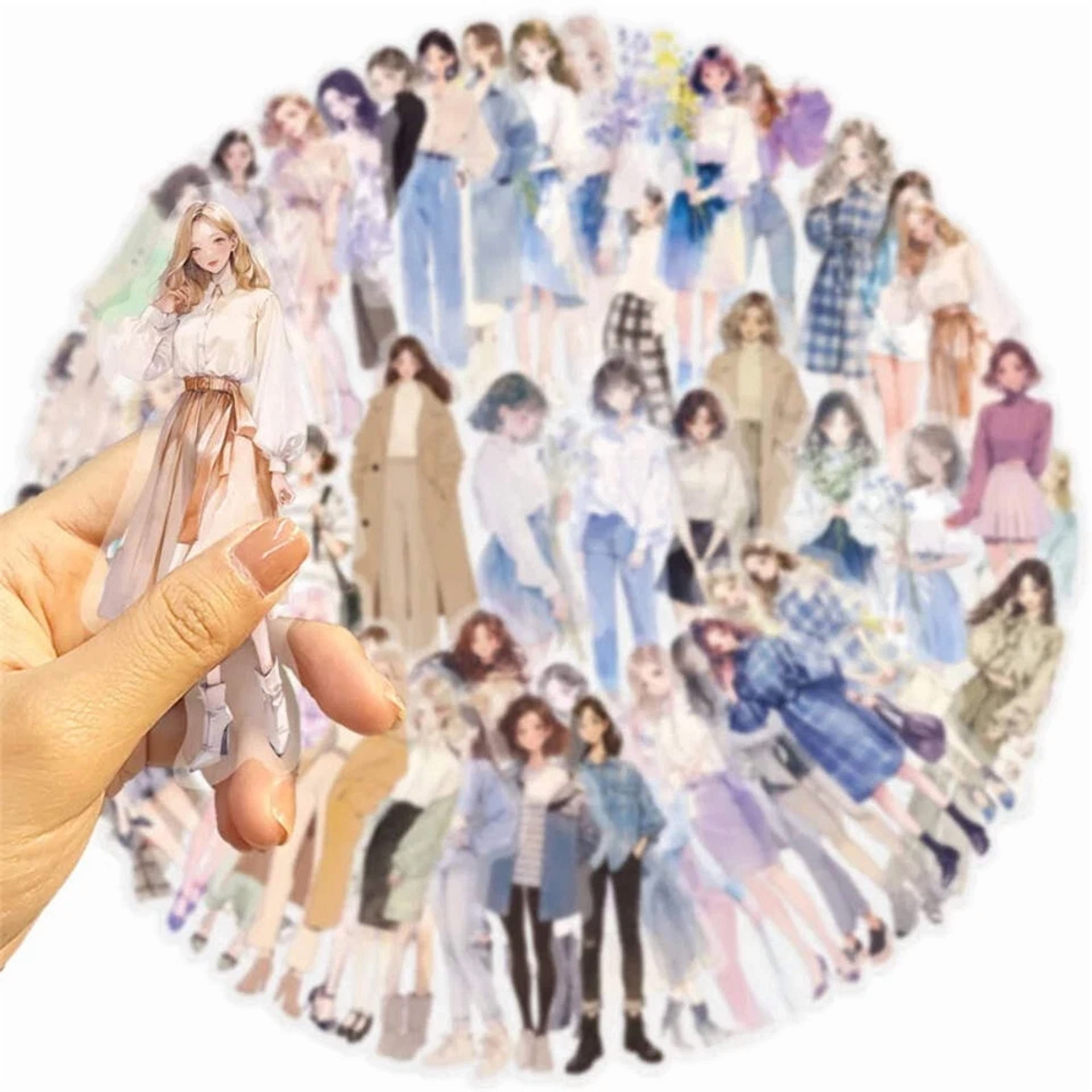 CRESTIN- 50Pcs Kawaii Fashion Girl Pet Sticky Sticker Aesthetic Korean Stationery Diy Dec