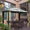 thumbnail image 4 of Outsunny 10' x 12' Hardtop Gazebo Canopy with Polycarbonate Roof, Aluminum Frame, Permanent Pavilion Outdoor Gazebo with Netting, for Patio, Garden, Backyard, Deck, Lawn, Black, Beige, 4 of 12
