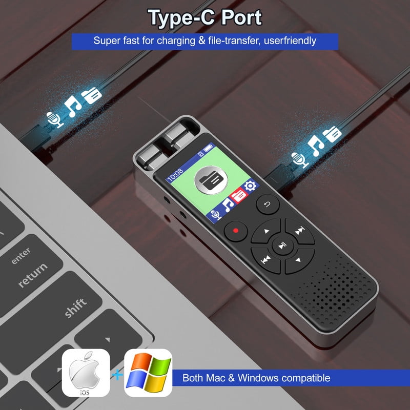 Digital Voice Recorder, 32GB Audio Recording Device with Dual Microphone, One Click Record, Password Protection, Noise Reduction, MP3 Player for Lectures Meeting Classes Interviews