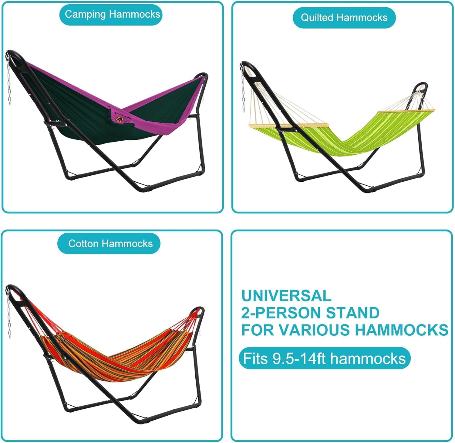 IdealHouse Heavy Duty Hammock Stand for 2 People, Adjustable Outdoor Stand for 9-14Ft Metal Hammocks, Portable Steel Frame for Outdoor Balconies, Porches, Patios, Decks and Backyards