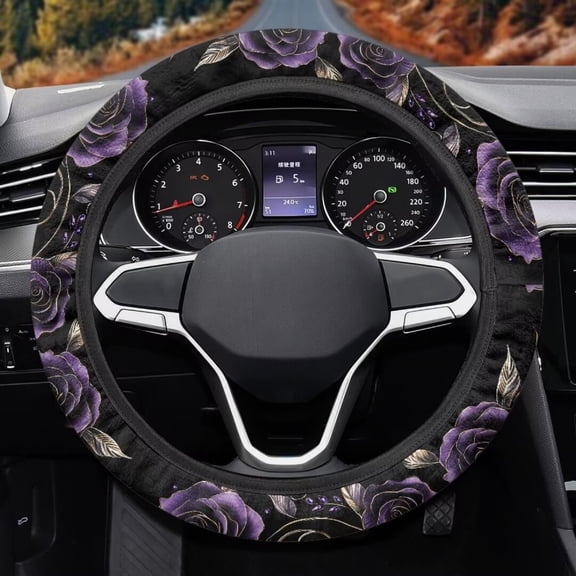 Uorisanigo Rose 15 Inch Steering Wheel Cover Purple Car Steering Wheel Protector for Women Easy to Install Car Steering Wheel Cover for Winter Breathable Car Accessories Gift for Holiday