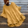 thumbnail image 2 of Yubnlvae Oversized Collared Blouse - Short Sleeve Ruffle Detail Casual Shirt (Breathable Cotton | Relaxed Fit | Button-Front | Everyday Wear) (Yellow | XL), 2 of 7
