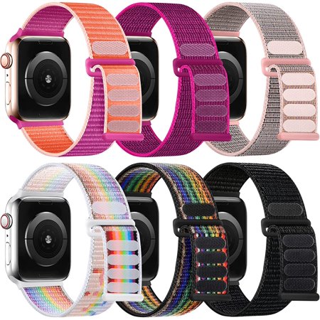 6 Pack Stretchy Nylon Solo Loop Bands Compatible with Apple Watch 38mm 40mm 41mm 42mm 44mm 45mm 49mm Women Men, Adjustable Braided Sport Elastic Wristband for iWatch Ultra SE Series 8 7 6 5 4 3 2 1