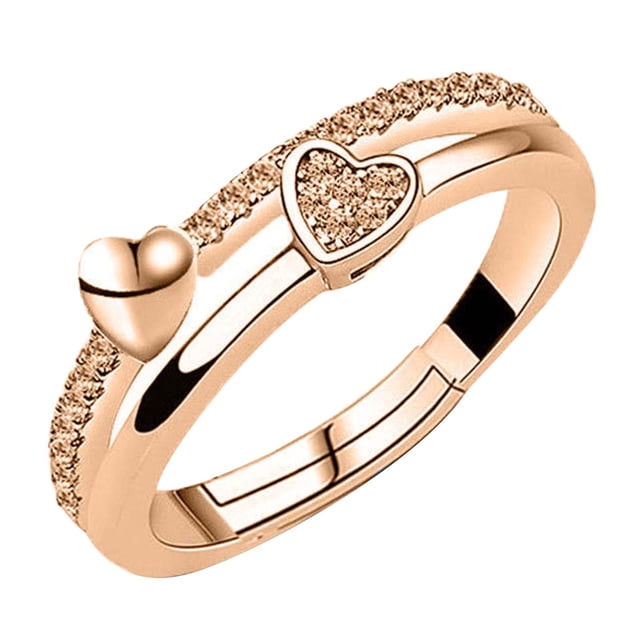 EGNMCR Rings Heart To Heart Ring, Open Ring Female Fashion Inlaid Zirconium Ring Ladies Jewelry Gift For Friend. the ring