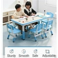 thumbnail image 1 of Historyli Juego de mesa y 6 sillas, altura ajustable, escritorio con grafiti y patas antideslizantes, capacidad máxima de 136 kg, mesa de actividades artísticas para niños de 2 a 10 años, color azul, 1 of 7