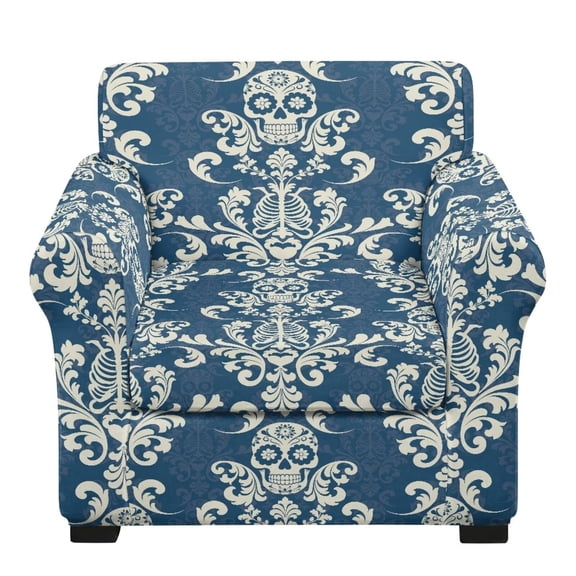 Bulopur Skull Damask 2Pcs Armchair Slipcovers Stretchy Furniture Protector Detachable Cushion Covers Non-Slip Elastic Bottom Washable for Living Room Bedroom Home Office Decor