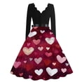 thumbnail image 4 of Valentines Day Dresses Fit and Flare Dress with Heart Print Pattern Ribbon Waist for Women Vintage Coffee L, 4 of 4