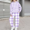 thumbnail image 2 of Girls Boys 2 Piece Sweatsuits Sets Hoodie Sweatshirt and Jogger Sweatpants Tracksuit Unisex Kids Sweat Set (14-15 Years, Purple|Plaid), 2 of 5