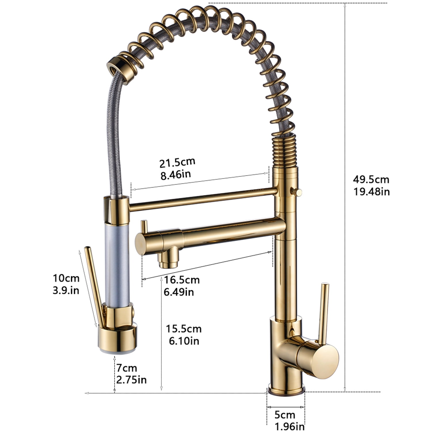 ANGELES HOME 360° Rotation Commerical Kitchen Faucet with Sprayer, Single Handle Pull Down Sprayer Kitchen Sink Faucet with LED Light Two Spout, Gold