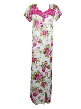 Mogul Women Pink Floral Maternity Dress Printed Loose Caftan Housedress, Nightwear, Night Gown Kaftan Dresses M