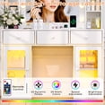 thumbnail image 6 of Ktaxon Makeup Vanity with Lighted Mirror, Vanity Table with Glass Table Top and Charging Station for Bedroom, White, 6 of 10