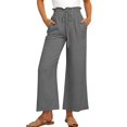 thumbnail image 3 of Gibobby Pantalones para mujer Pantalones casuales de mujer Cintura elástica Pantalones cómodos sólidos con pierna ancha y bolsillos(Gris,G), 3 of 4