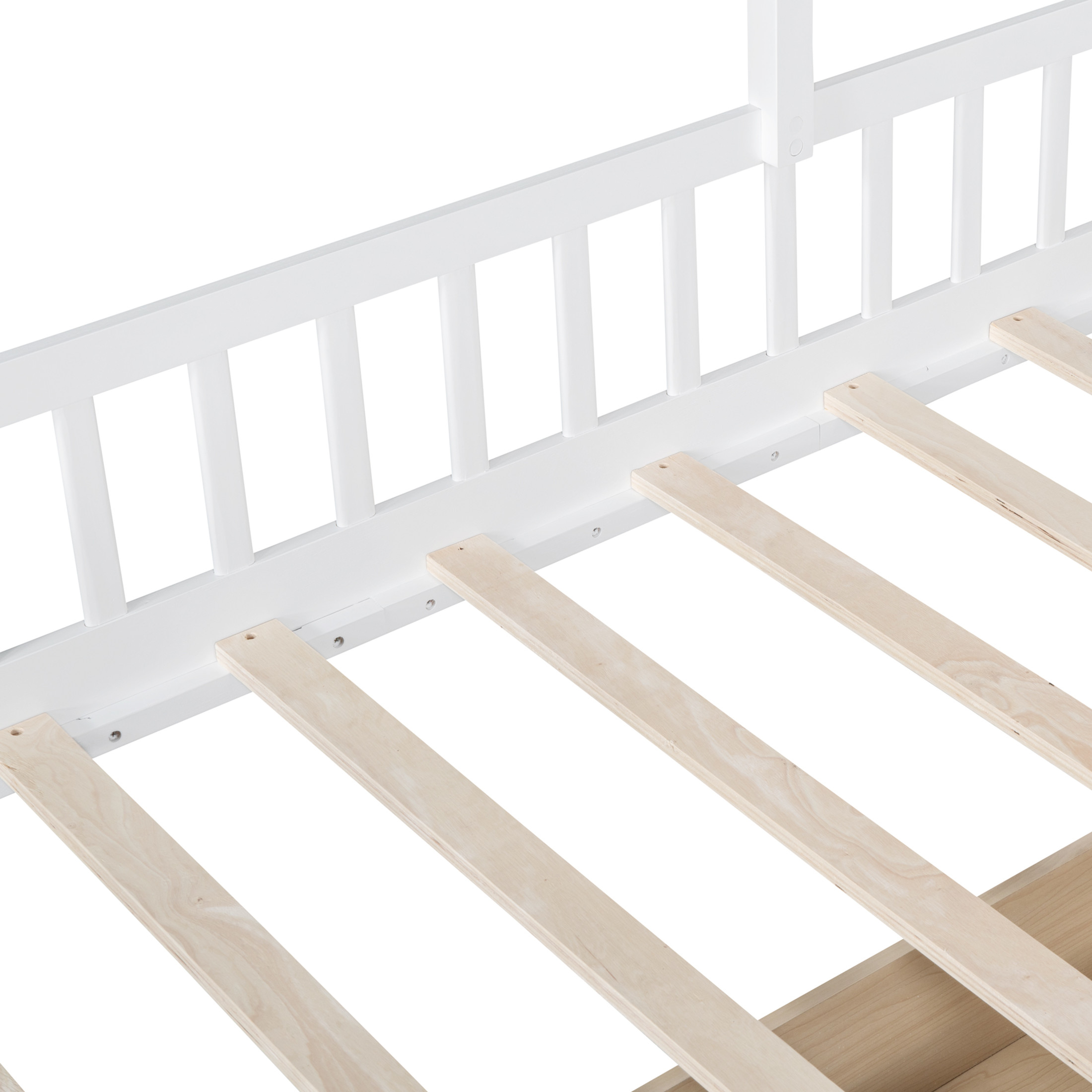 Noble House Twin Size House Bed with Sofa, Kids Platform Bed with Two Drawers and Storage Shelf,White