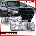 thumbnail image 2 of M-AUTO Headlights Assembly for 1994-2002 Dodge Ram 1500 2500 3500 Truck, Chrome Housing with Clear Lens Clear Reflector, 2 of 8