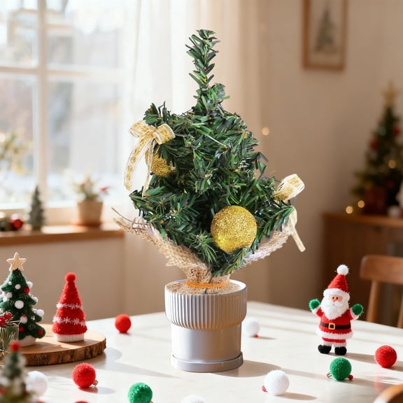 HioHa 16-Inch Easter Tabletop Tree with Golden Bows & Metallic Ornaments, Small Artificial Spring Tree in Woven Pot, for Mantel Shelf Office Indoor Home Party Decor