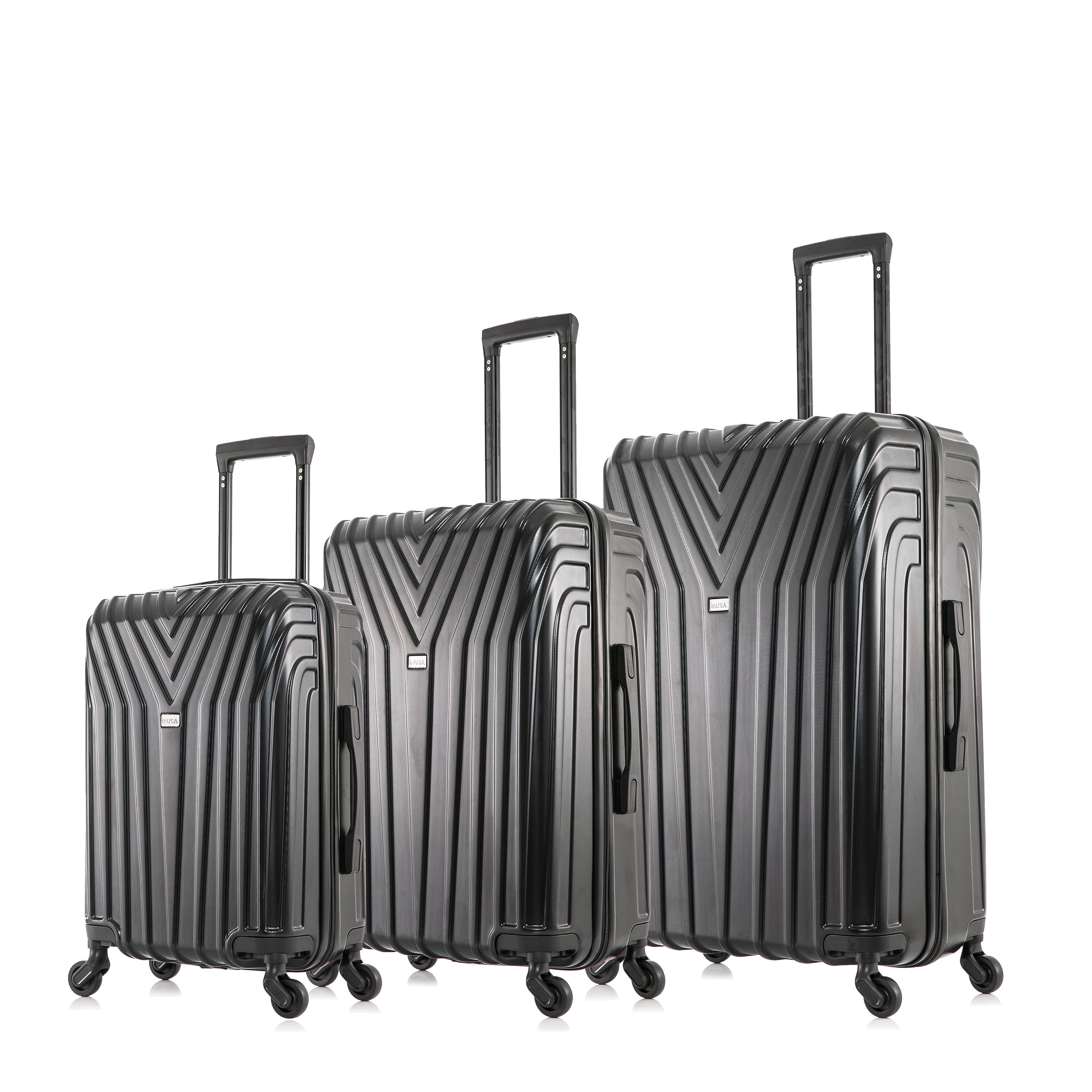 3 piece Hardside Spinner PC Suitcase Lightweight 20”2428 ”inch Black 