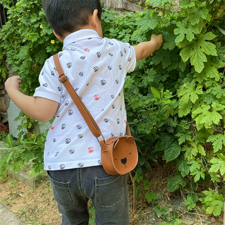 Mini Crossbody Bag Pu Leather Bear Leather Feel Children's Shoulder Bag  Boys and Girls Messenger Bag