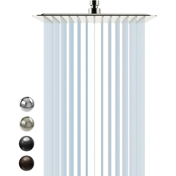 12 Inch Rain Shower , High Rainfall Showerhead Large Waterfall Shower Thin Water Saving, Brushed Nickel 304 Stainless