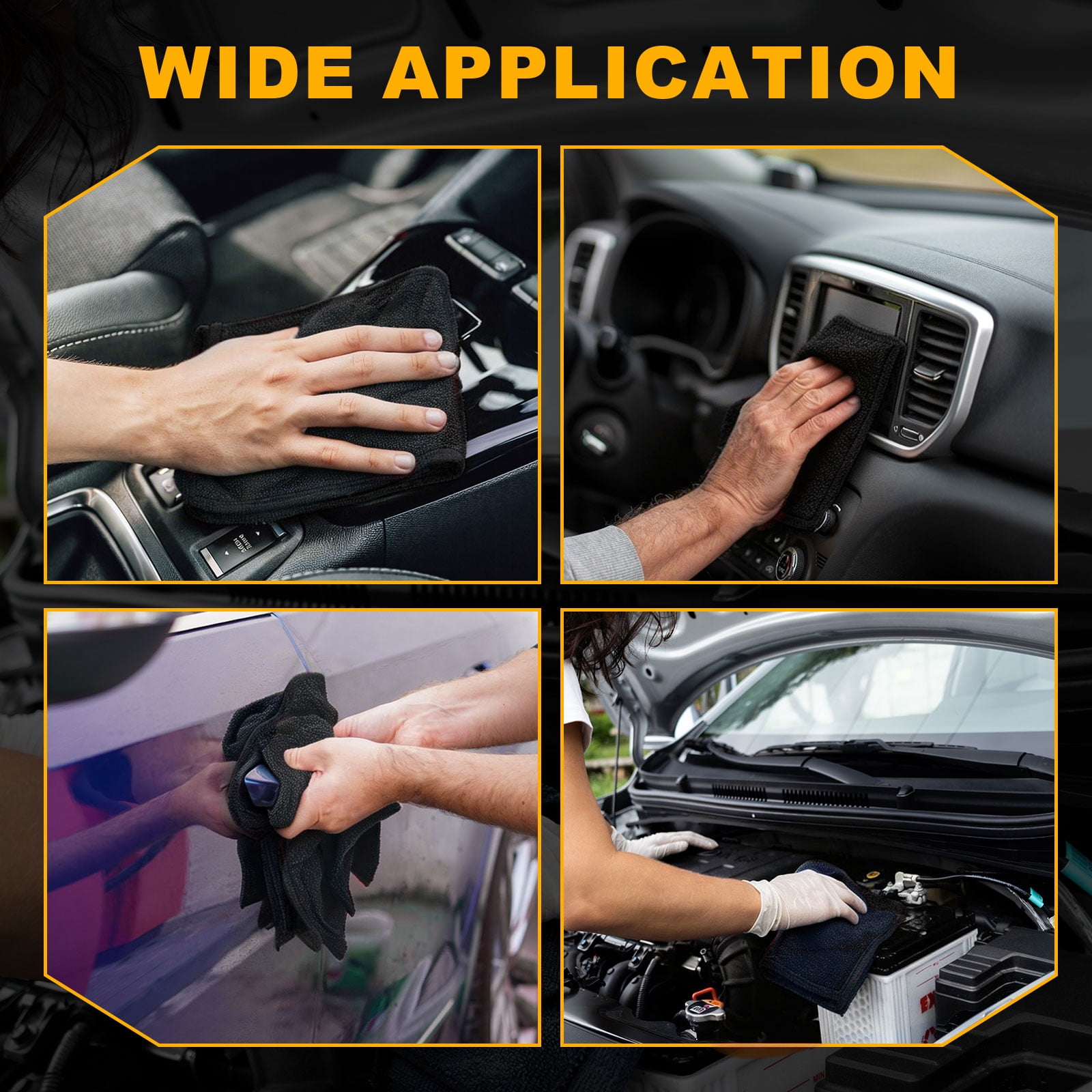 Uxcell Car Microfiber Towels 23.62 x 35.43 Inch Ultra Absorbent Microfiber Towel Care Polishing Detailing Waxing Cloths Single Layer for Car Kitchen Window, Grey/Black(600GSM)