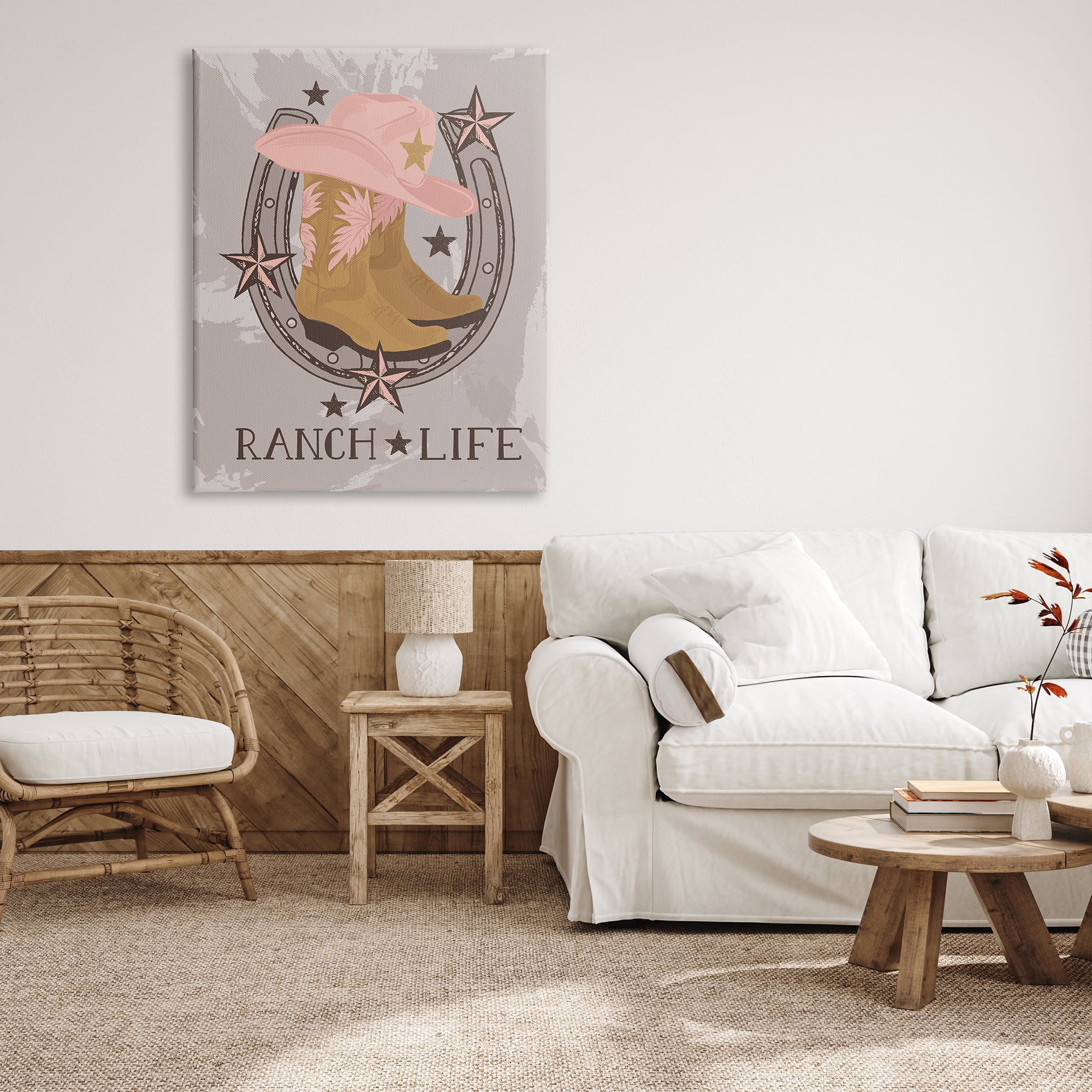 Stupell Industries Ranch Life Cowgirl Horseshoe Nature Painting Gallery Wrapped Canvas Art Print Wall Art, 36 x 48