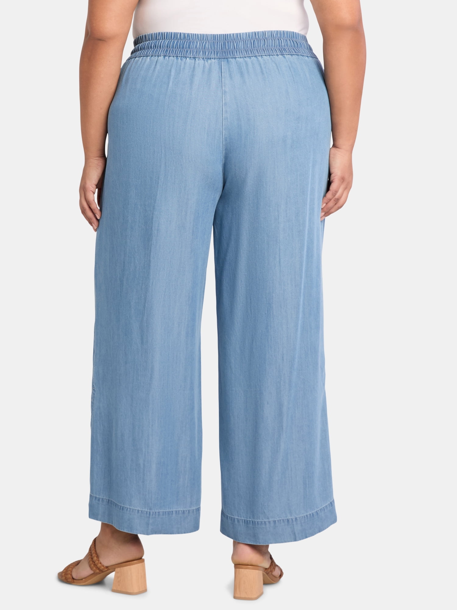 JMS Just My Size by Hanes Women's Plus Chambray Split Hem Pants, 28” Inseam, Sizes 0X-4X