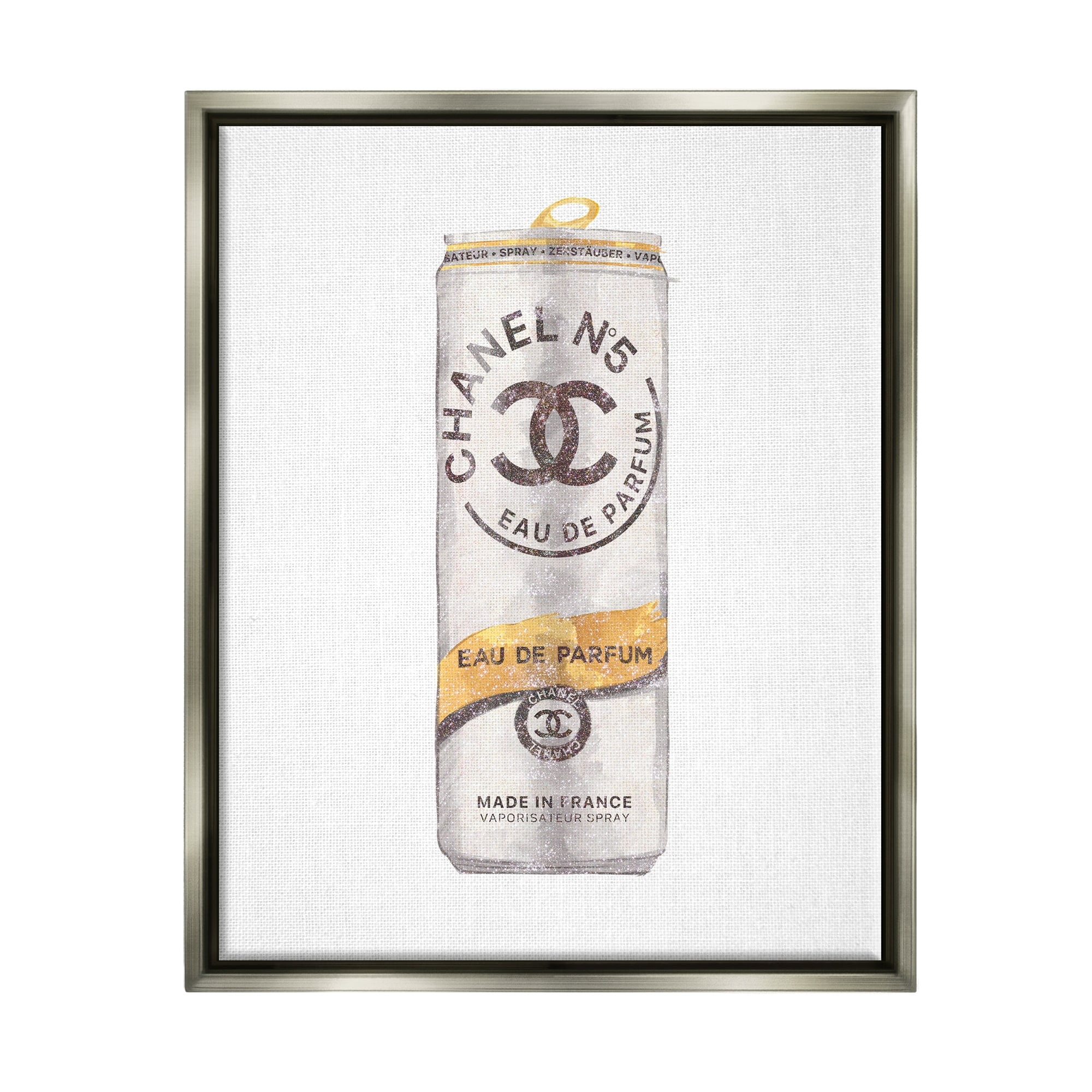 Stupell Industries Fashion Emblem Glam Perfume Beverage Can Style Luster Gray Framed Floating Canvas Wall Art, 24x30, by Ziwei Li