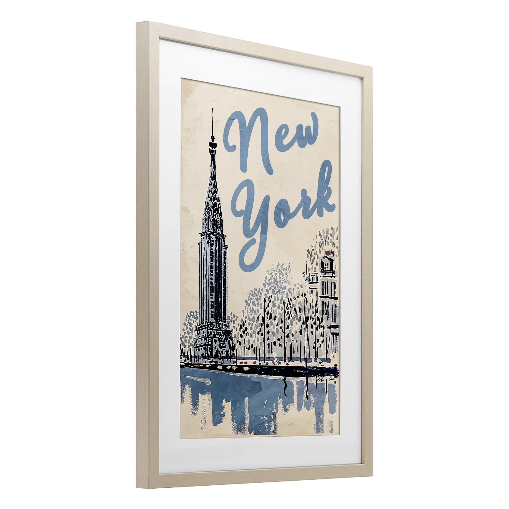 Stupell Industries Blue & Beige New York Travel Birch Framed Print Under Glass, design by Annabelle Hall