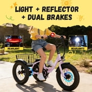 ESKUTE Folding Electric Tricycle for Beginners – 16 x 3.0 Fat Tires, 500W Peak Motor, 302Wh Battery, Step-Thru Design, 12.5 MPH, Pink