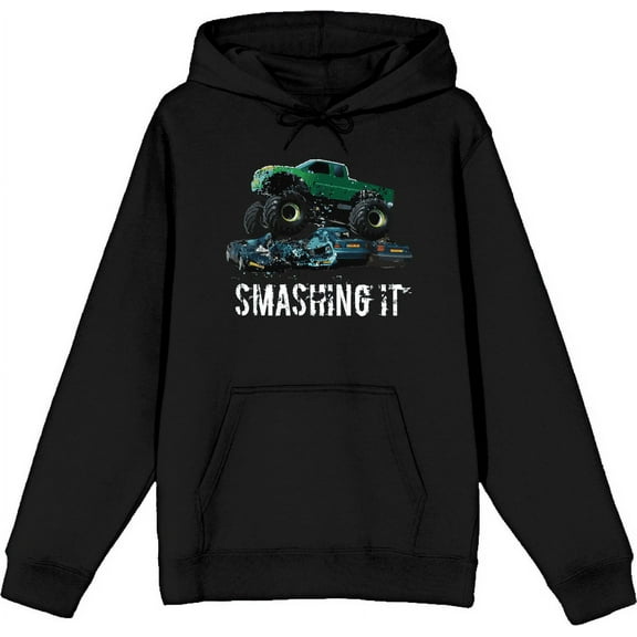 Monster Trucks Smashing It Adult Black Long Sleeve Hoodie-Medium