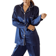Women Fashion Smooth Comfort Solid Button Top Pants Silk Satin Sleepwear Set Home Pajamas