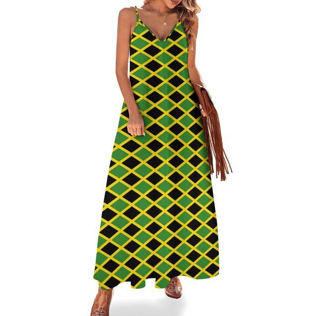 Vestido con bandera de Jamaica, vestido largo con cojín de Jamaica, vestido largo de moda urbana, vestidos largos bohemios para playa, vestidos de fiesta con cuello en V, vestidos oversize