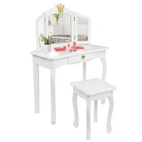 Ktaxon Kids Princess Wooden Vanity Desk w/ Folding Mirror,Stool,Drawer White