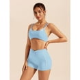 thumbnail image 4 of PISONIC Workout Sets for Women 2 Piece Twist Back Layered Sports Bra Mini Shorts Yoga Pilates Outfits Active Wear, 4 of 6